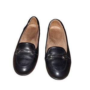 Black leather loafers